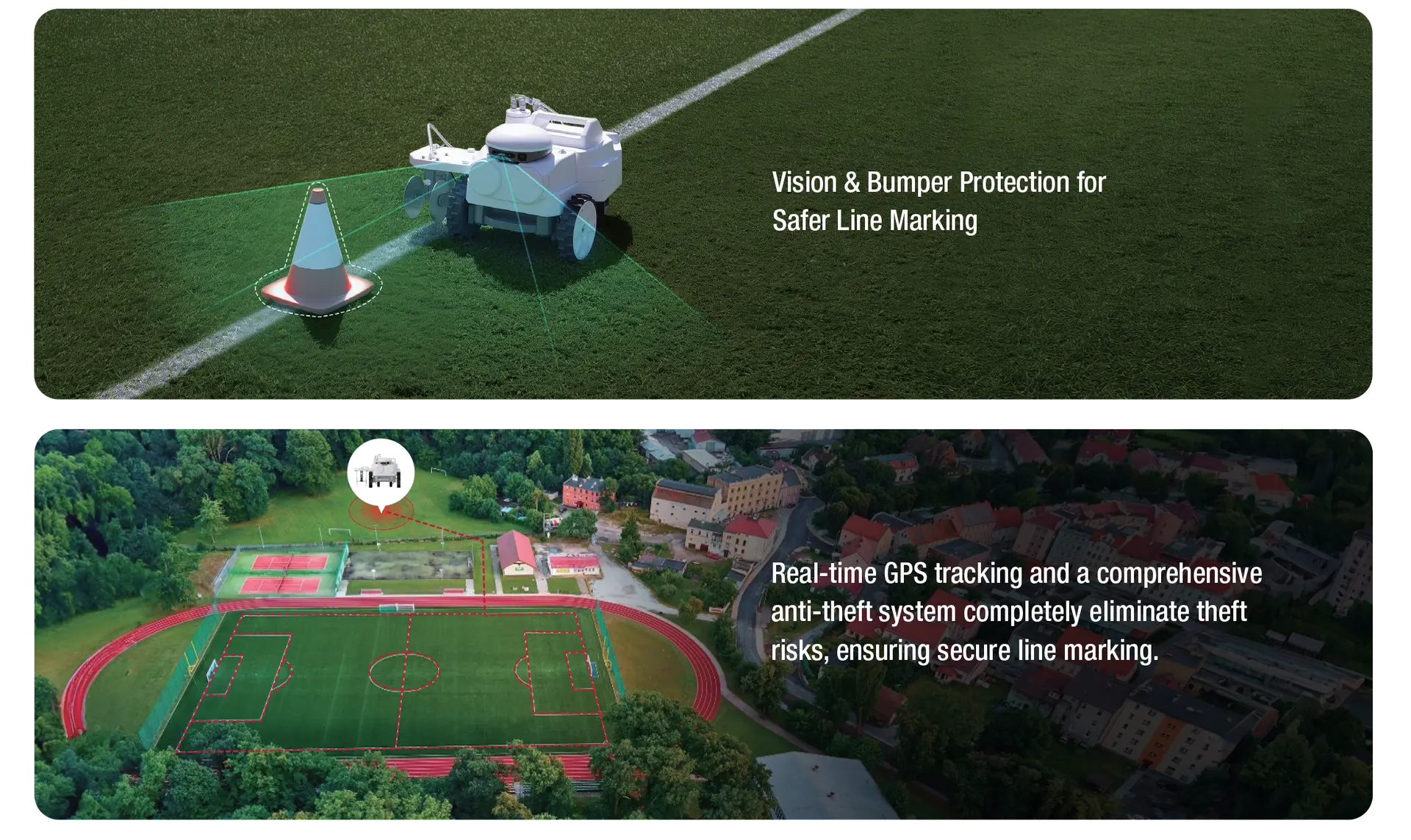 smart field marker robot has bumper protection
