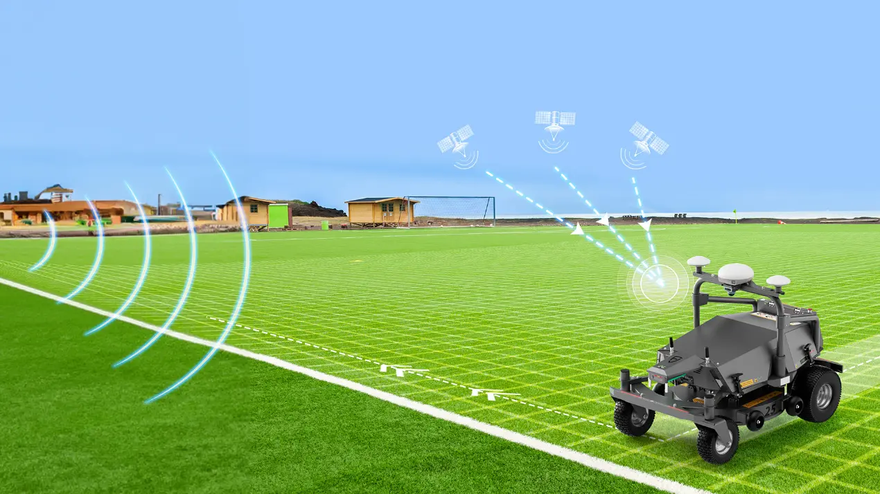 Accurate mowing with the FJD PaintMaster RM21 Combo sports field striping robot